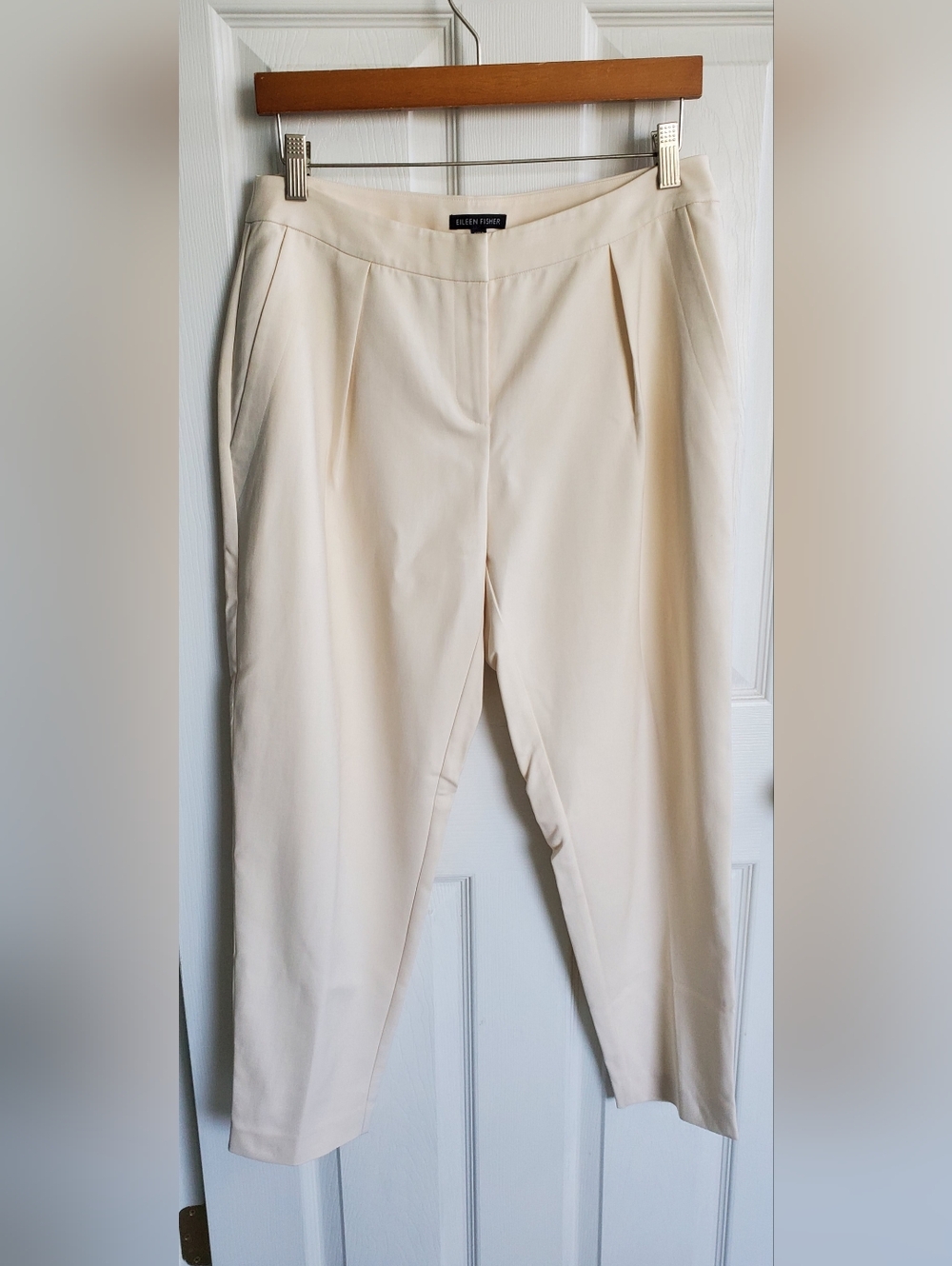 Eileen Fisher Wide Leg Cropped Tencel/Spandex Bone/Cream Dress Pants Size 6